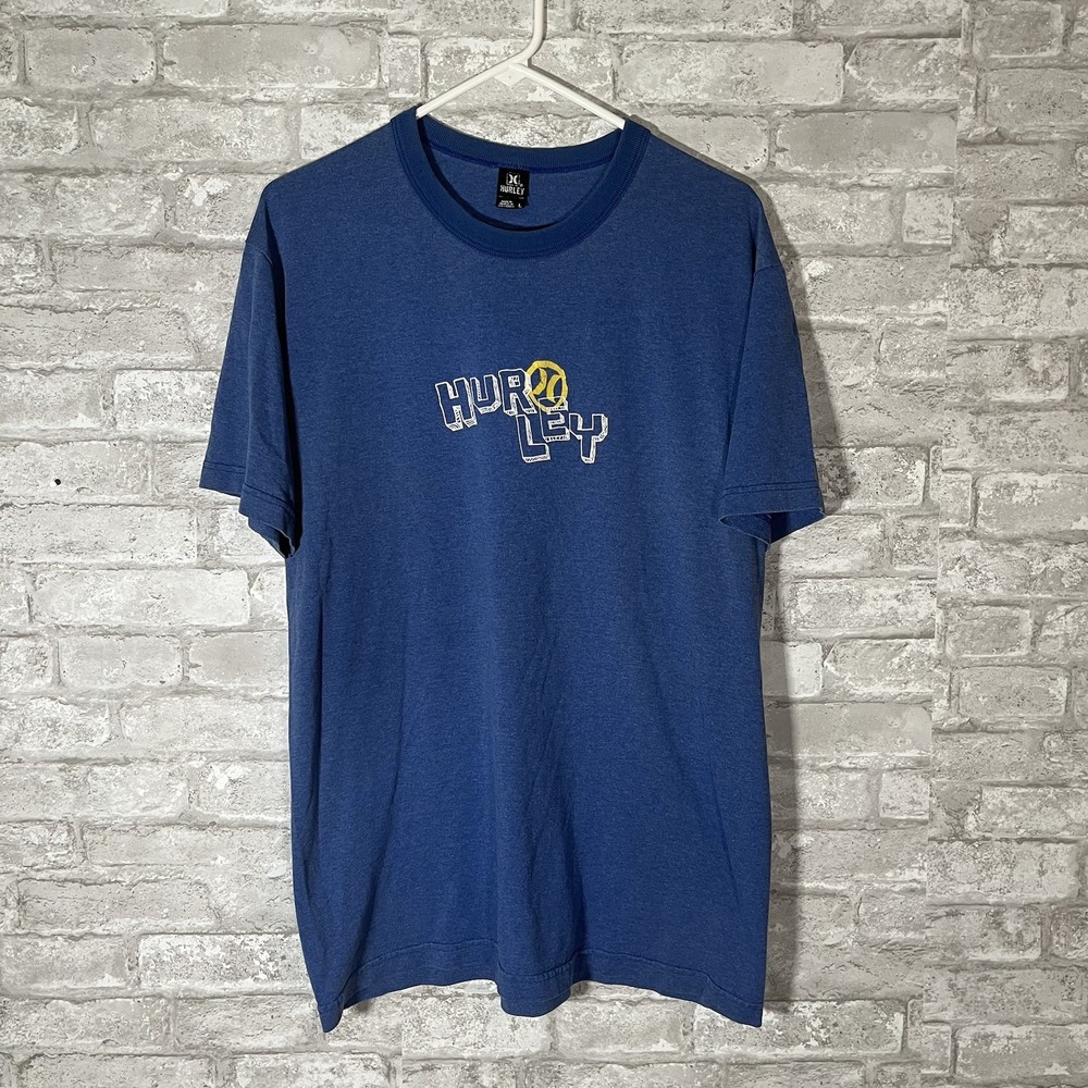 Vintage Y2K Hurley Blue Men's Graphic Logo T-Shirt Size Large
